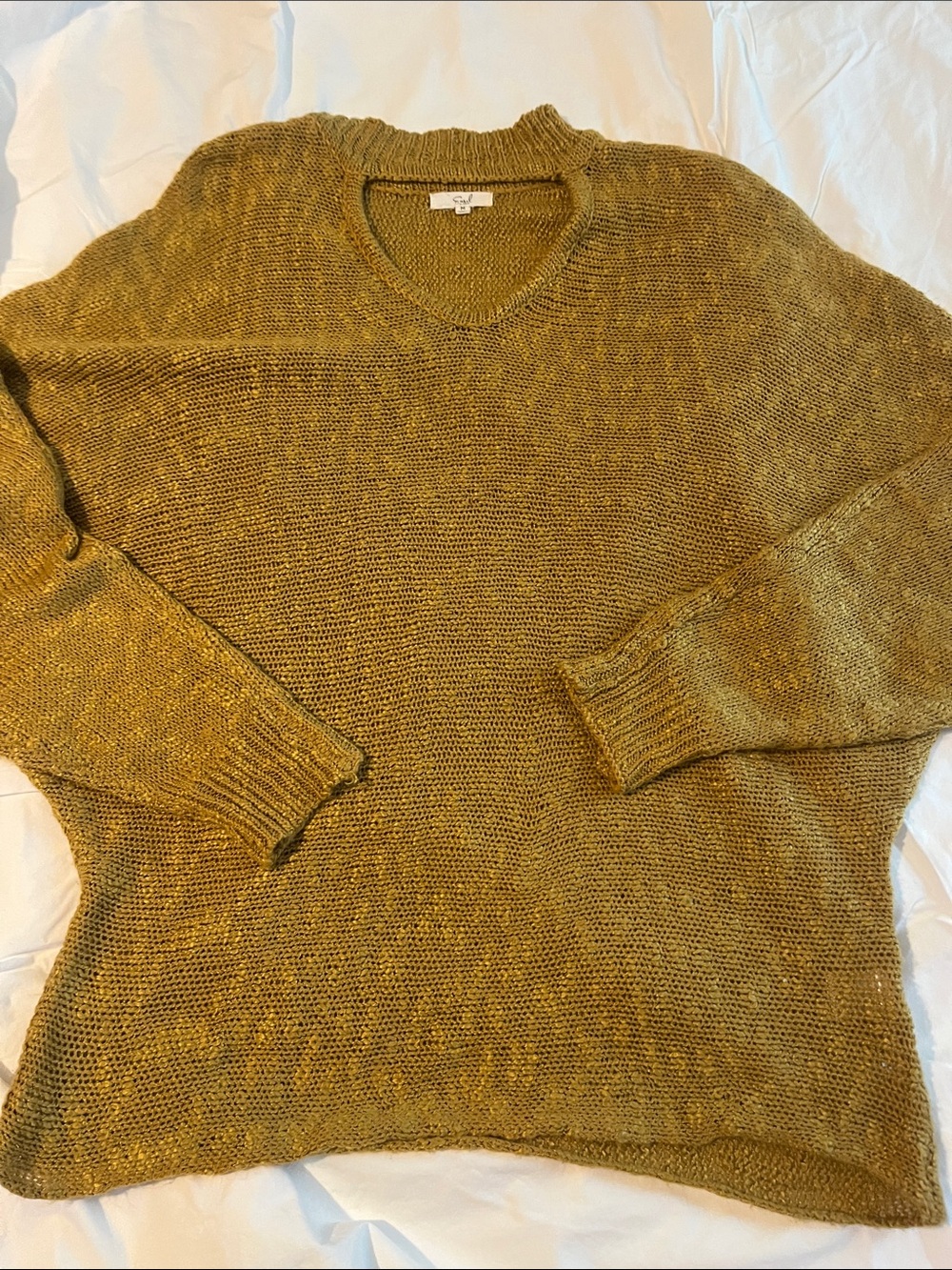 easel Olive Green Lightweight Knit V-Neck Sweater